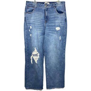 SO Super High Rise Denim Blue 90s Wide Leg Jeans Size 17 Y2K‎ Distressed